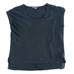Vince Black Linen Silk Layered Cap Sleeve Top Blouse Scoop Neck XS‎ $178